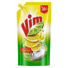 Vim Dishwash Liquid Gel Lemon, With Lemon Fragrance, Leaves No Residue, Grease Cleaner For All Utensils, 155 ml
